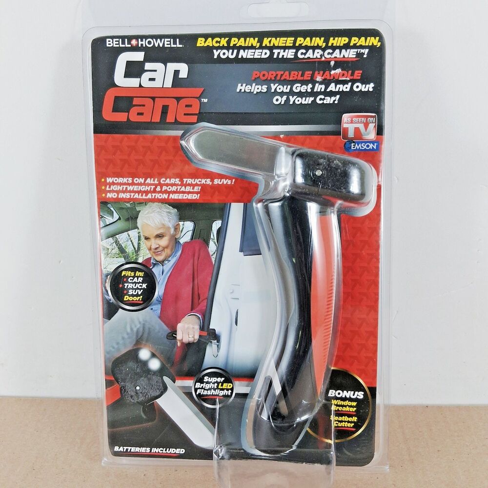 Emergency Car Handle Cane Mobility Aid Flashlight Glass Breaker Belt Cutter LED